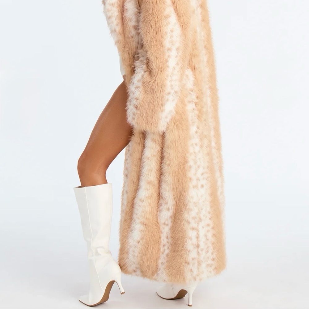 Fashion Nova Tan and Cream Faux Fur Coat